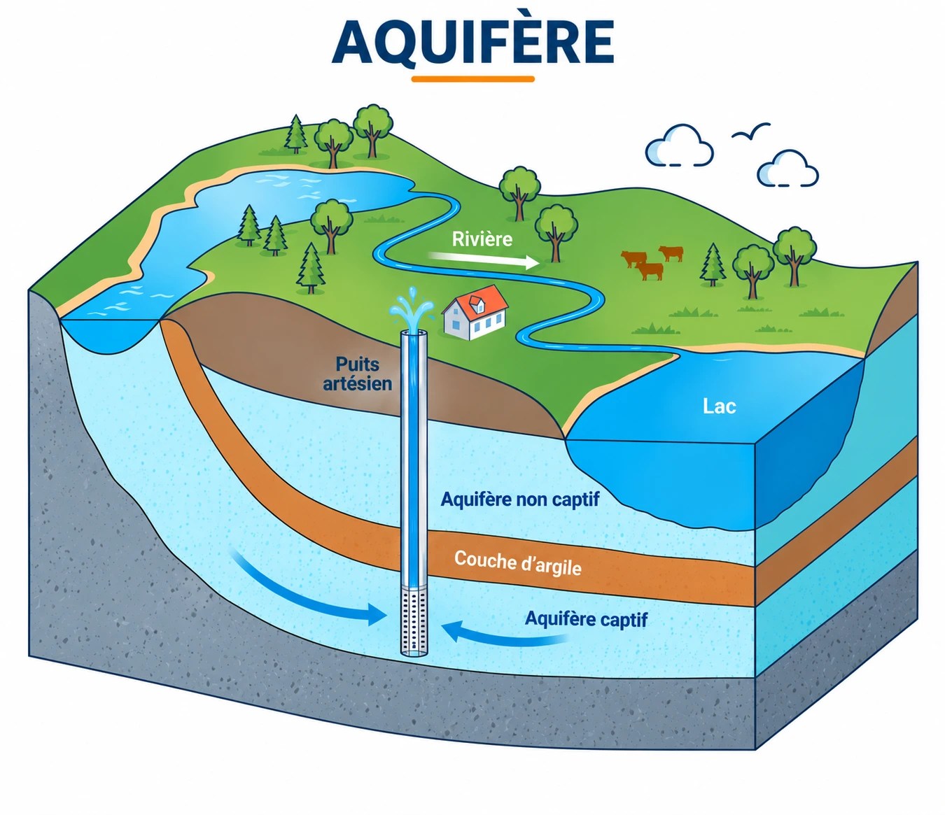 Illustration du fonctionnement d’un aquifère