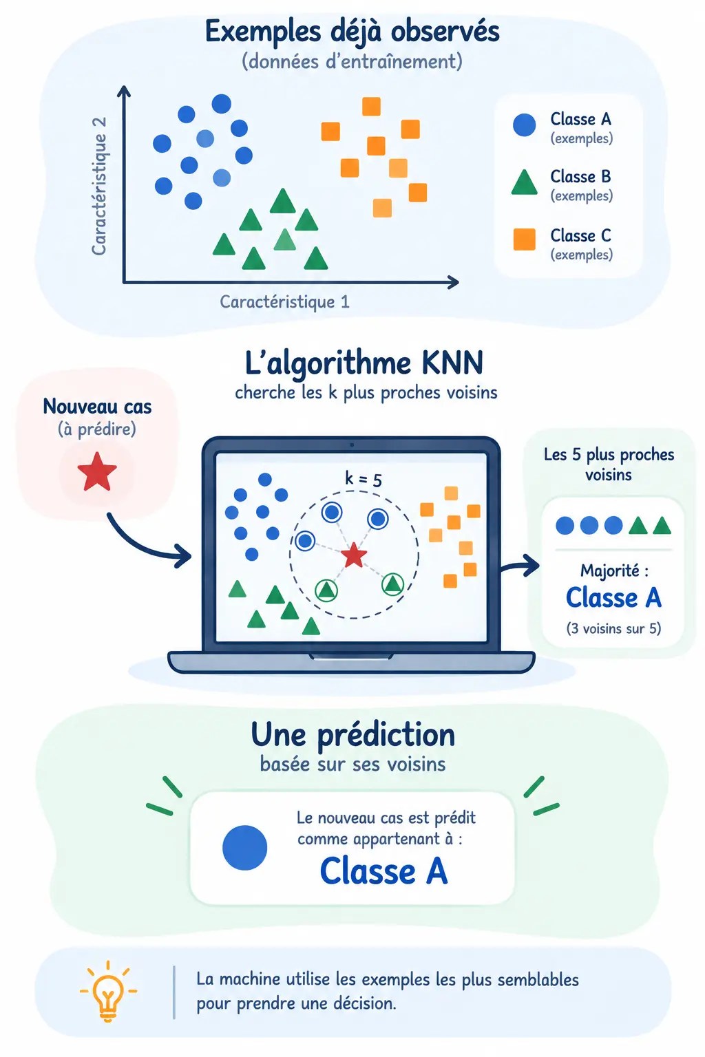 Illustration du fonctionnement de l’algorithme des k plus proches voisins