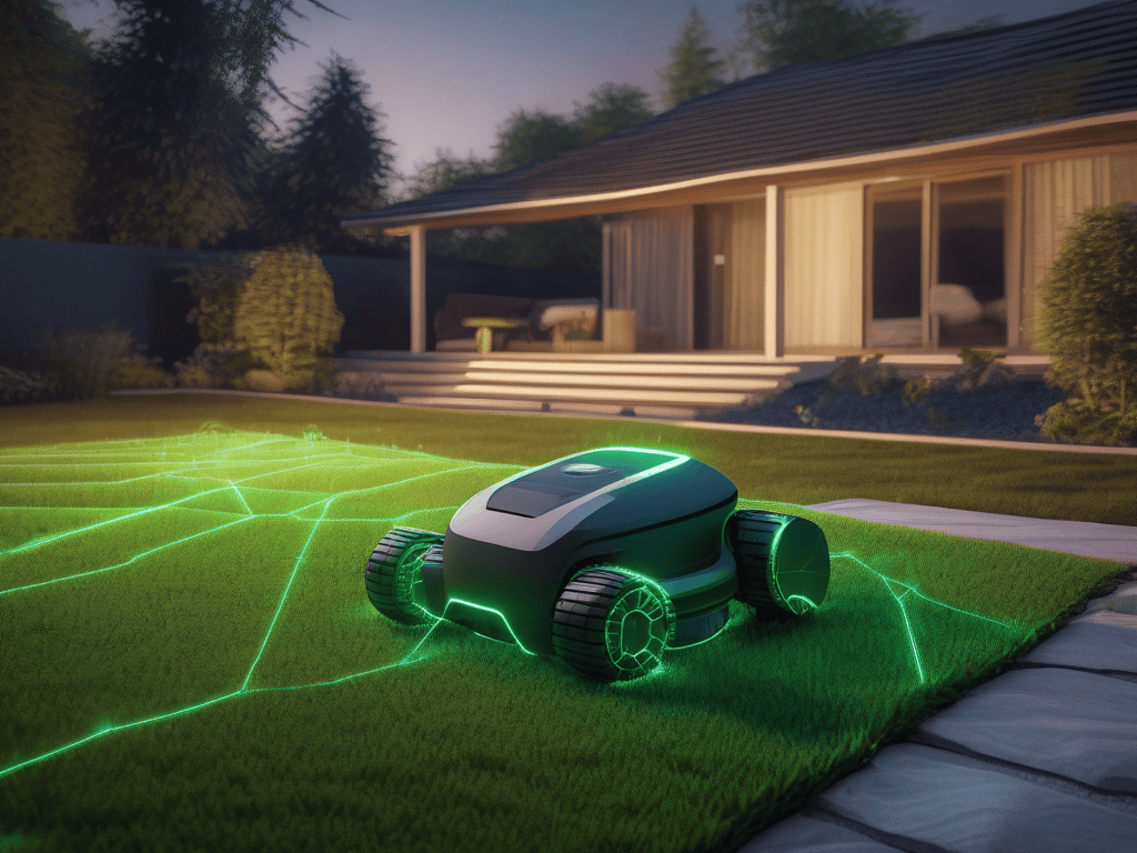 Autonomous robotic lawn mower with lidar sensor mapping a backyard as a 3D point cloud