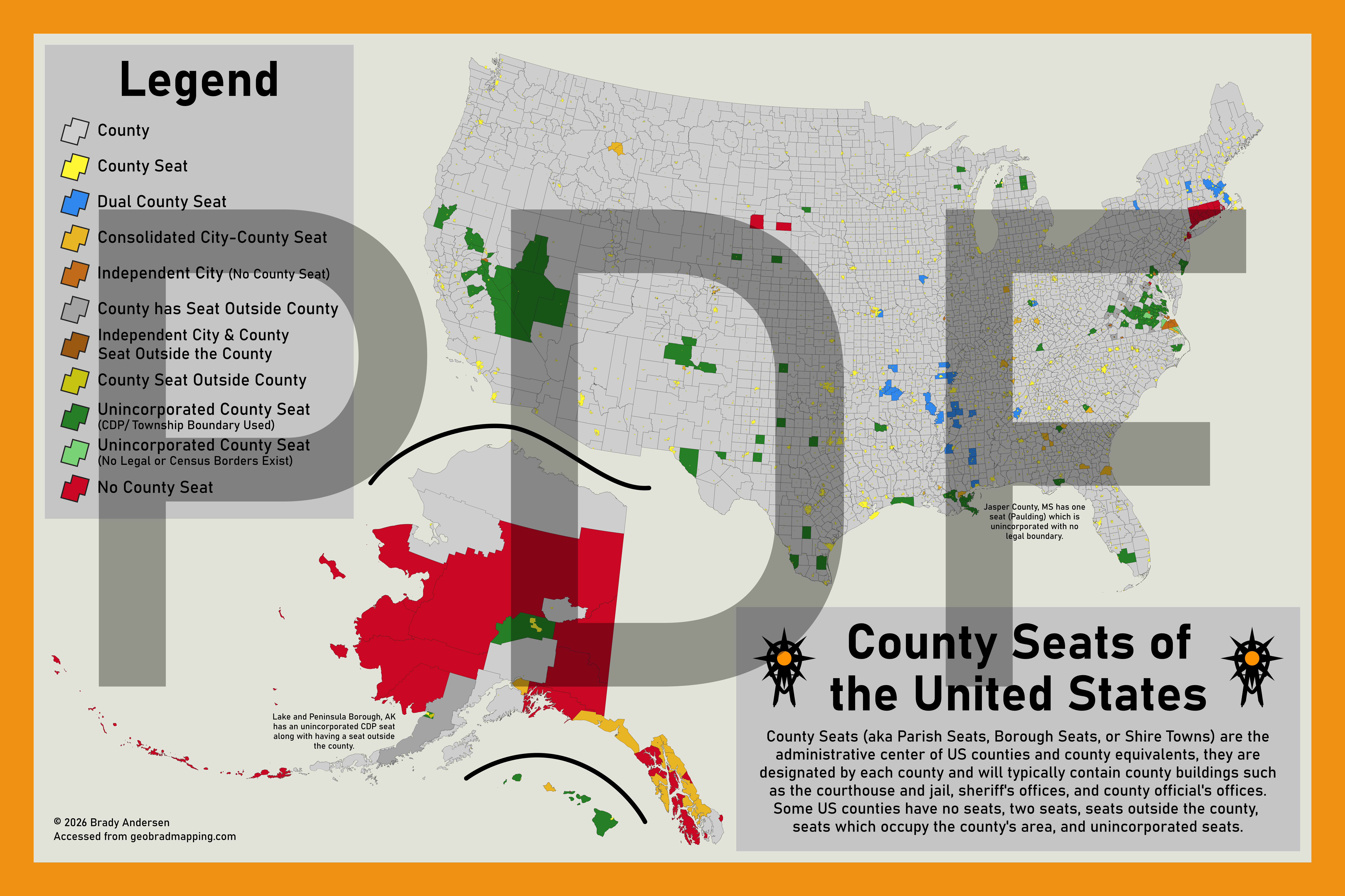 County Seats of the US Map (PDF)