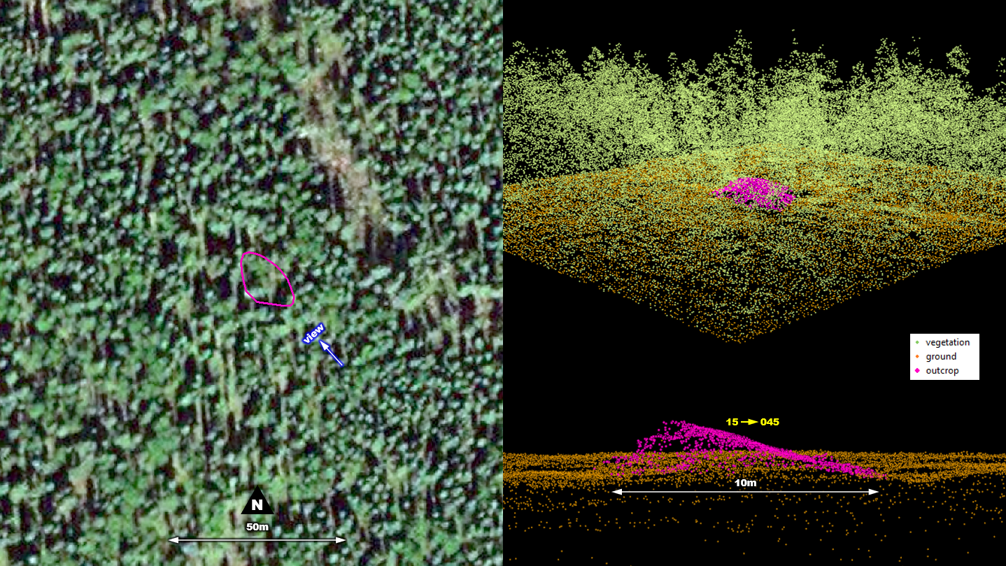 find outcrop, locate outcrop, outcrop from LiDAR