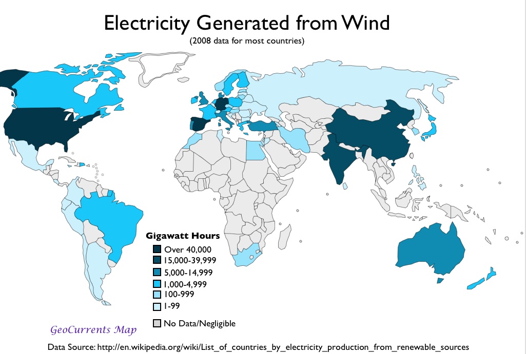 Renewable Electricity Production Mapped GeoCurrents Electricity From Wind Map 
