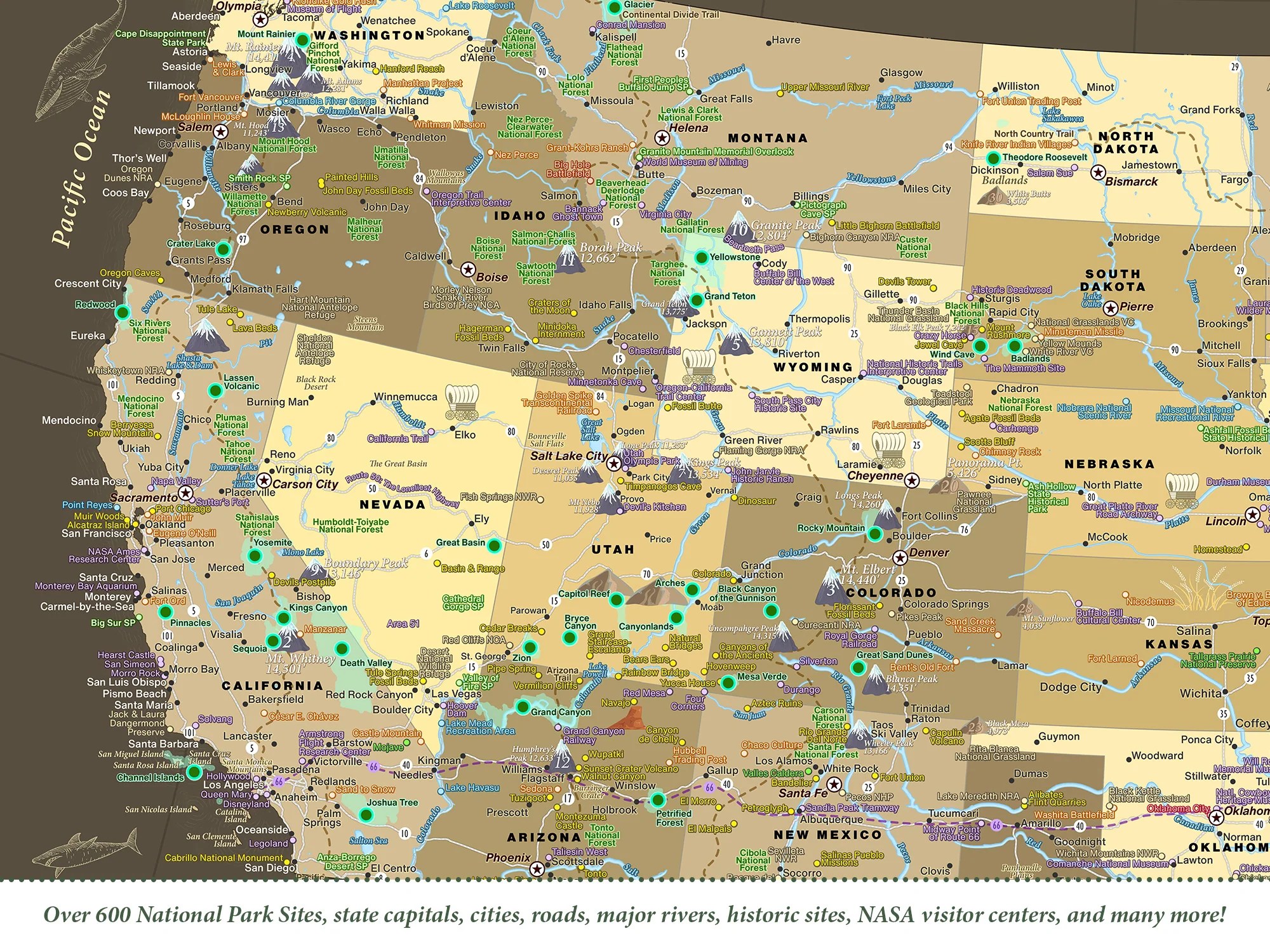 National Parks Map US Travel Maps With Pins GeoJango Maps West 2kpx 