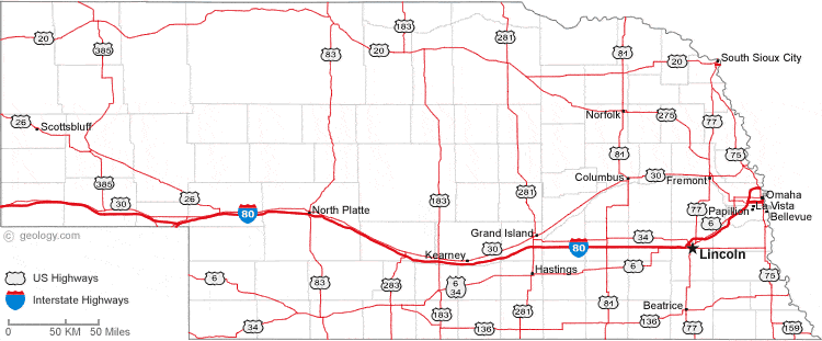 Map Of Nebraska Nebraska Road Map 