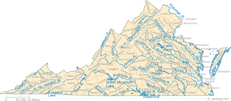 Map Of Virginia Virginia Rivers Map 