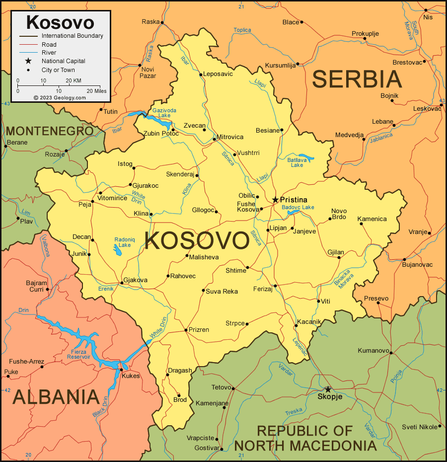 Kosovo Map And Satellite Image.