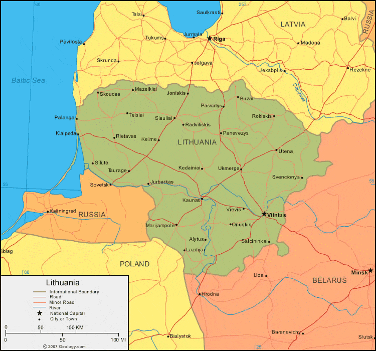 Lithuania Map And Satellite Image Lithuania Map 