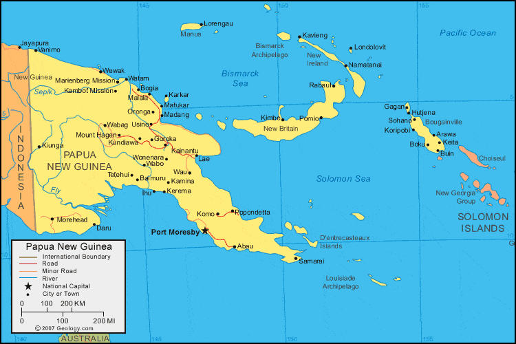 Papua New Guinea Map And Satellite Image Papua New Guinea Map 