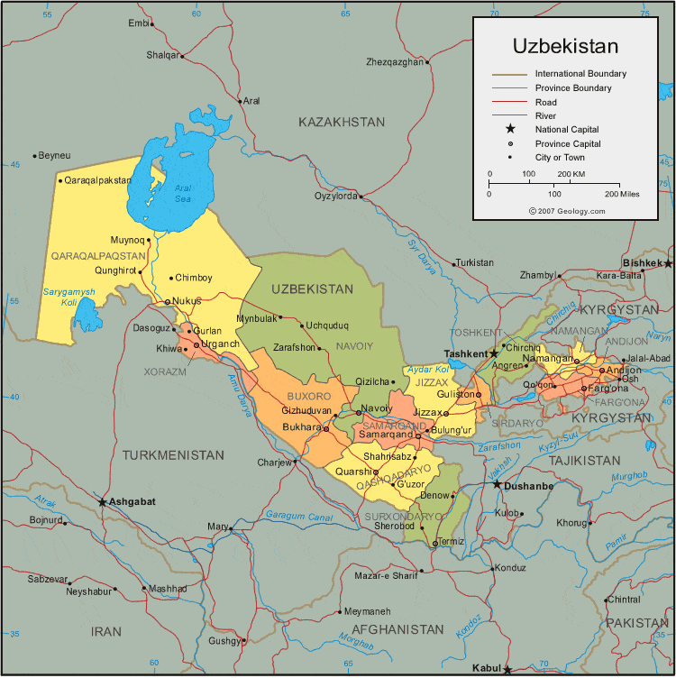 Uzbekistan Map.