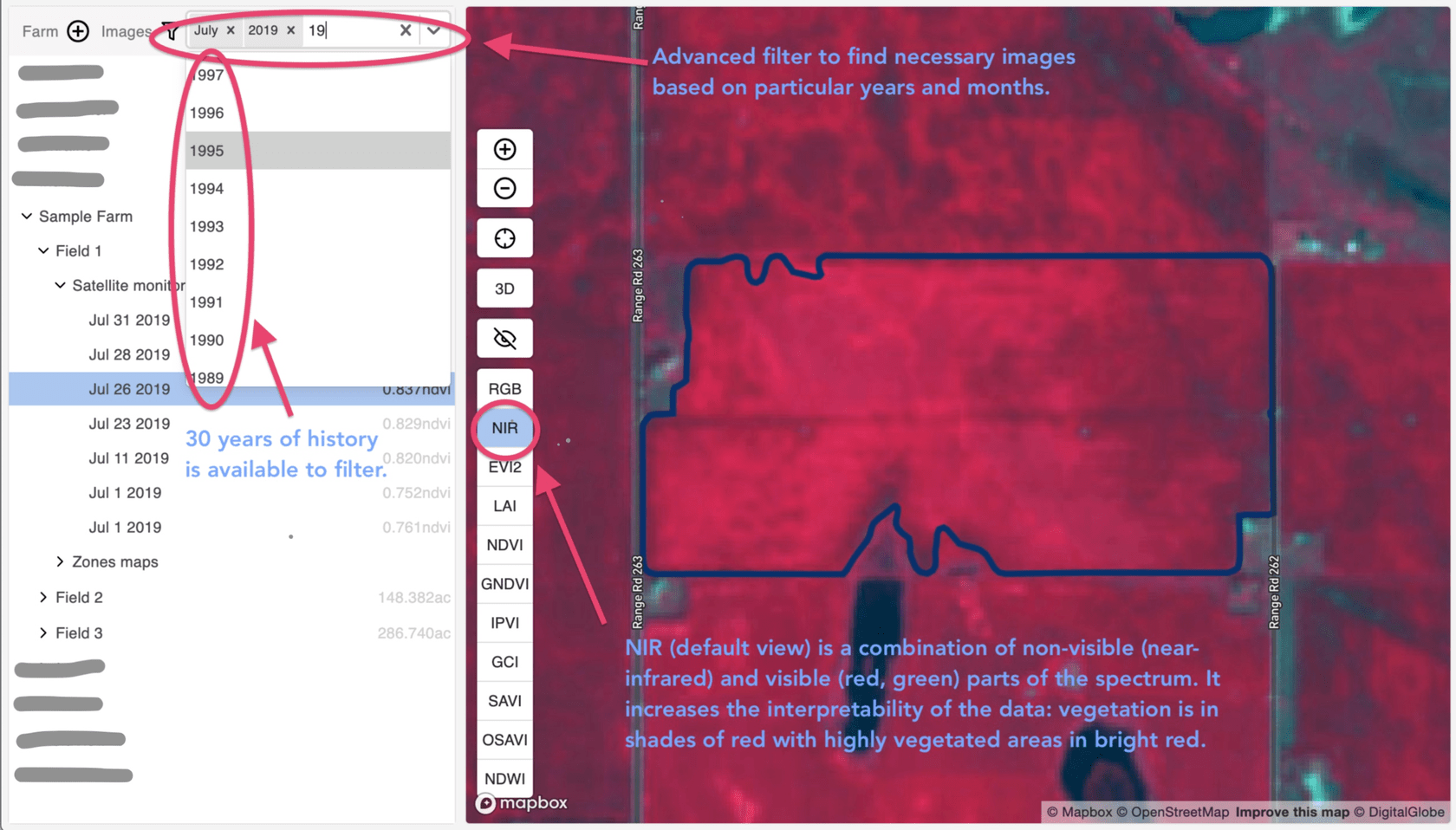 Satellite agriculture monitoring for field analytics