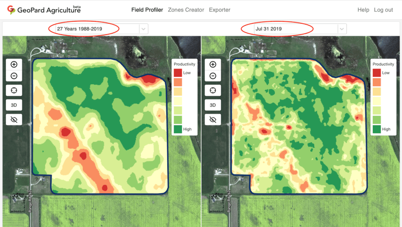 Comparing 27-year field potential with an in-season satellite image in GeoPard