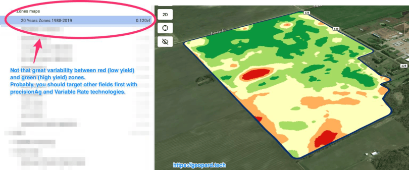 GeoPard variability factor showing low heterogeneity between field zones
