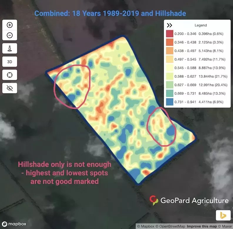 Combined historical 18 years map: 18 years 1989-2019 years map with hillshade