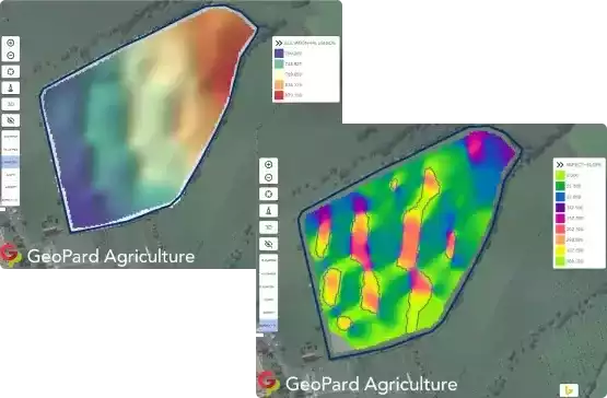 elevation and slope derivatives map