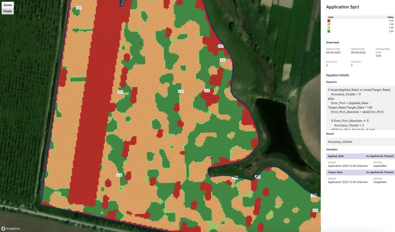 Application accuracy zones in GeoPard: where the applied rate matched the target and where it missed