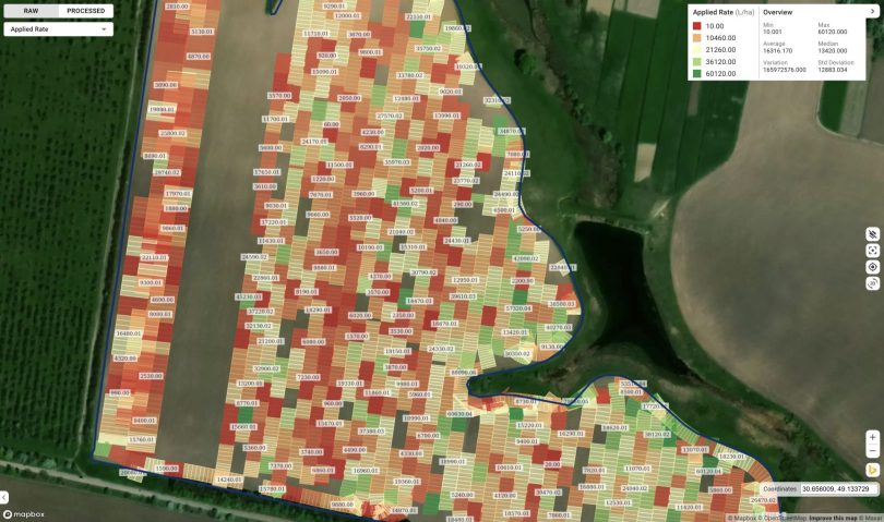 As-applied fertilizer rate map imported into GeoPard from the machinery