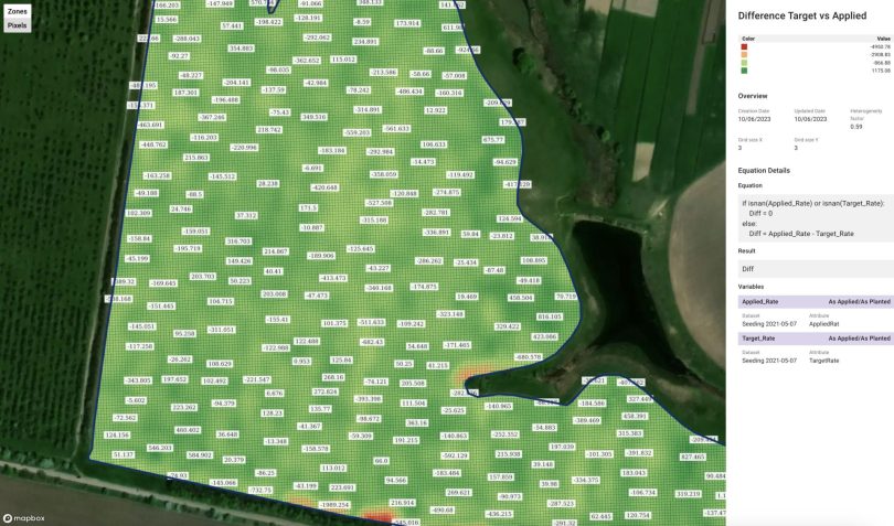 Seeding rate difference map in GeoPard: applied versus target seeds per hectare