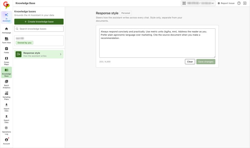 Response style settings for the GeoPard AI Assistant