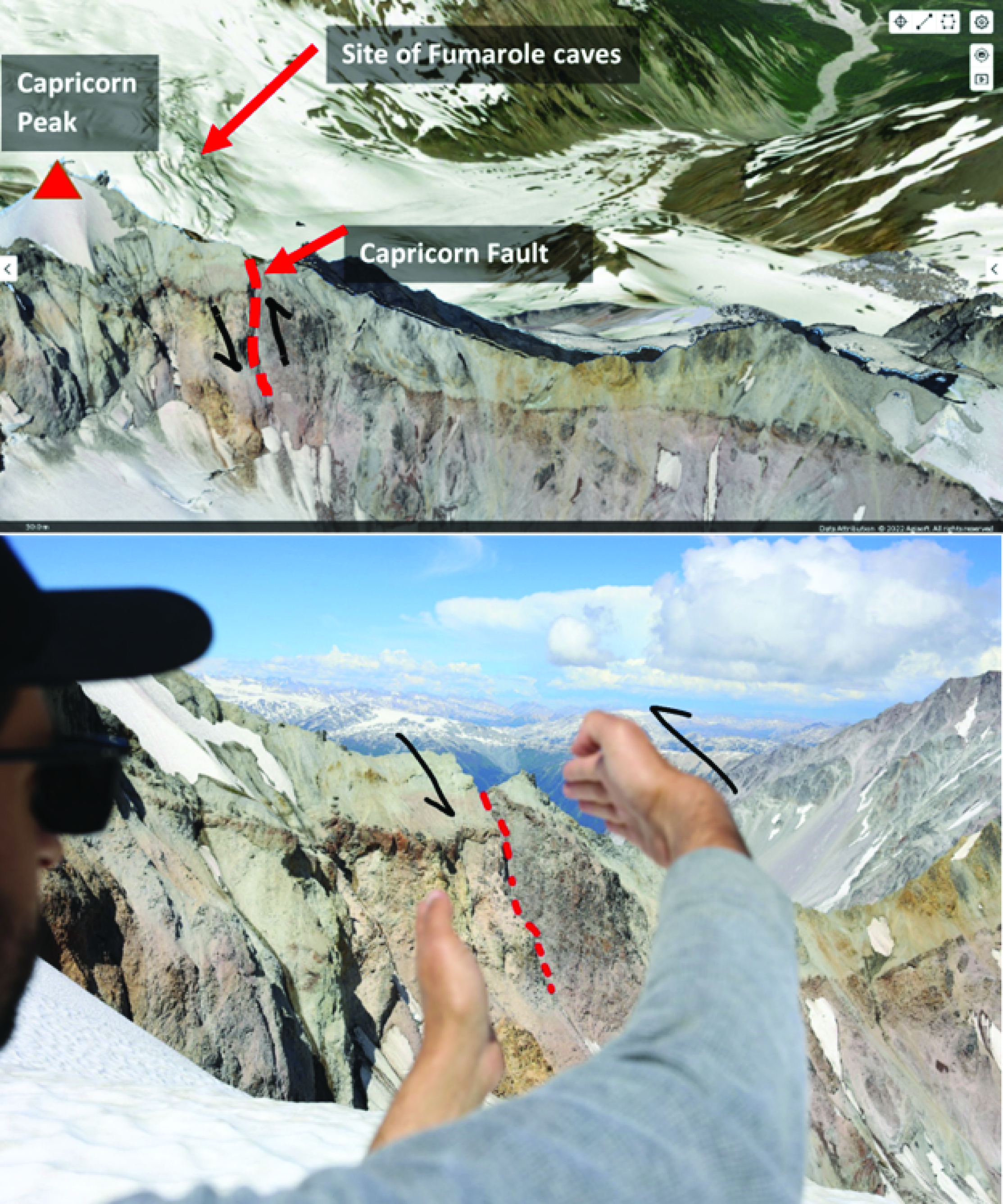 Three-dimensional photogrammetry model and field photograph of the Capricorn Fault at Mount Meager