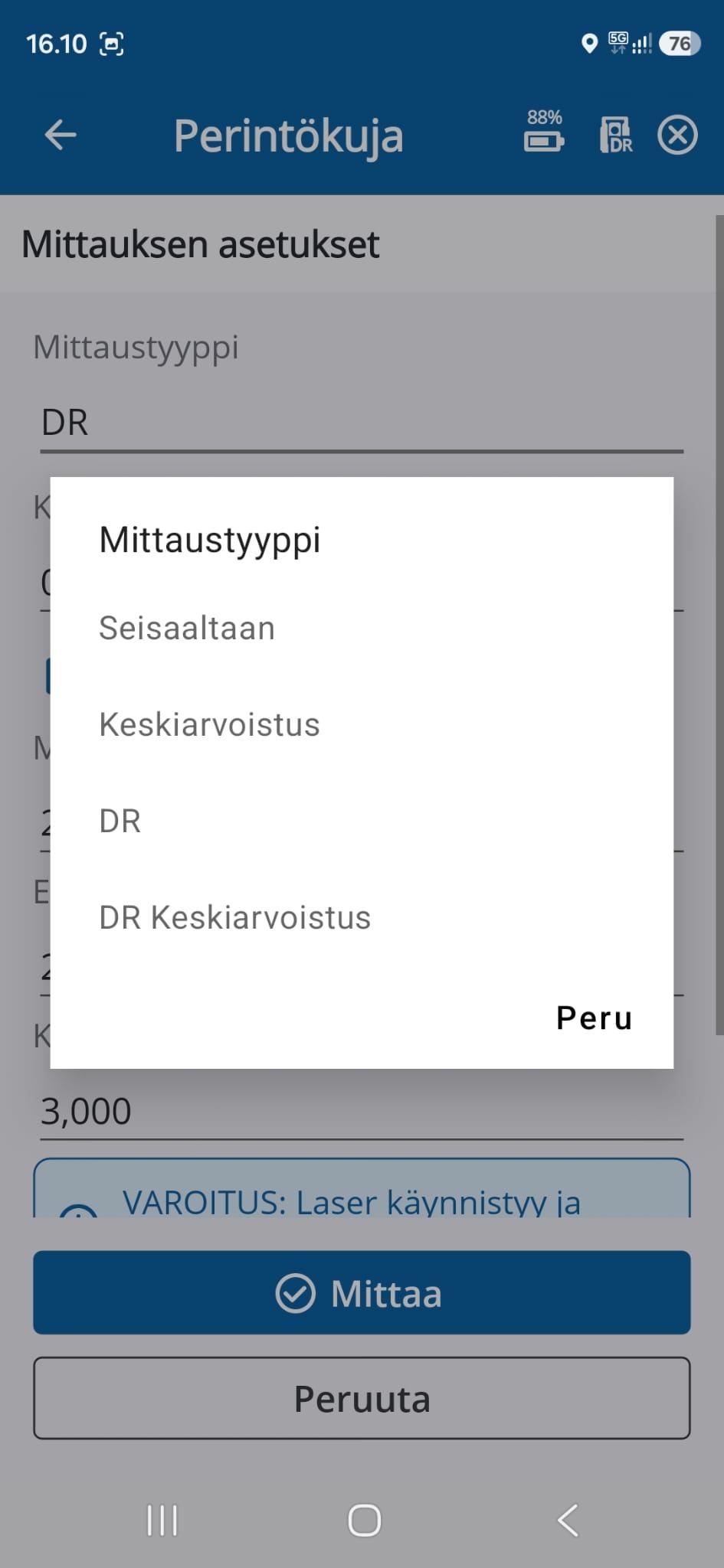Ruutukaappauskuva Trimble Siteworks Setup sovelluksesta