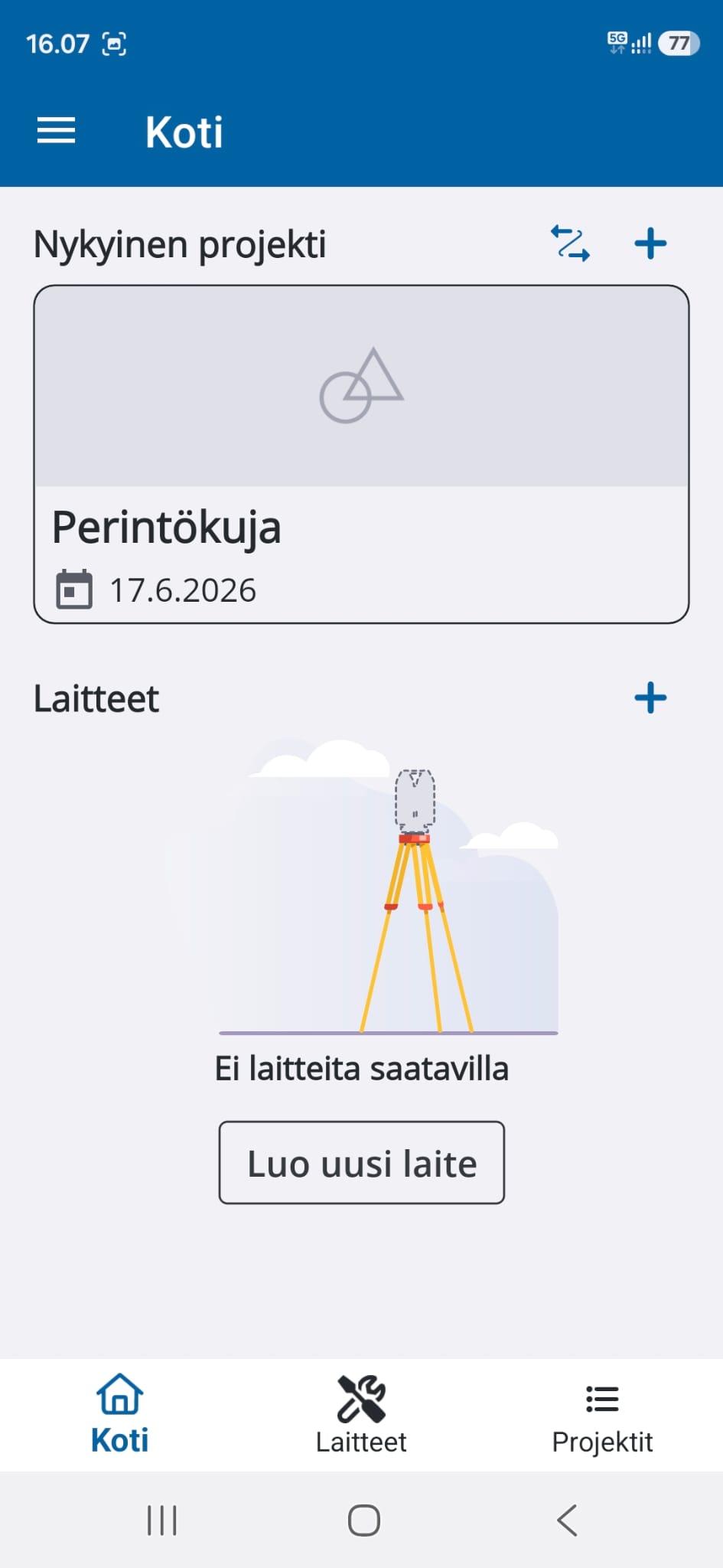 Ruutukaappauskuva Trimble Siteworks Setup sovelluksesta