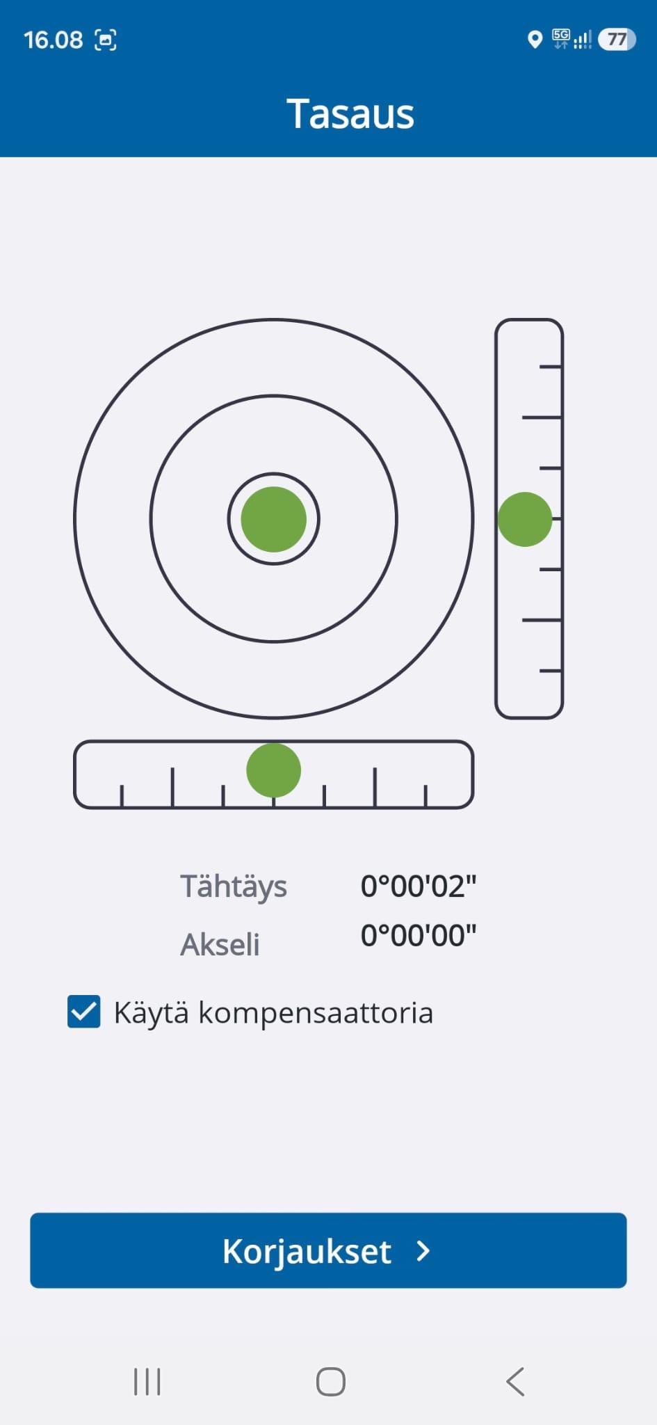 Ruutukaappauskuva Trimble Siteworks Setup sovelluksesta
