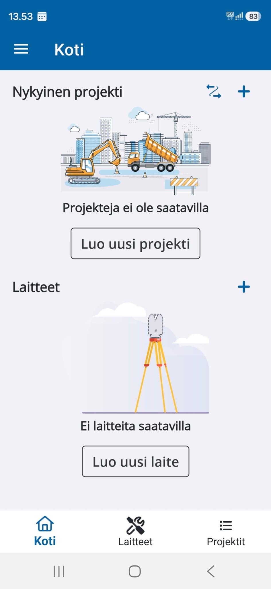 Ruutukaappauskuva Trimble Siteworks Setup sovelluksesta