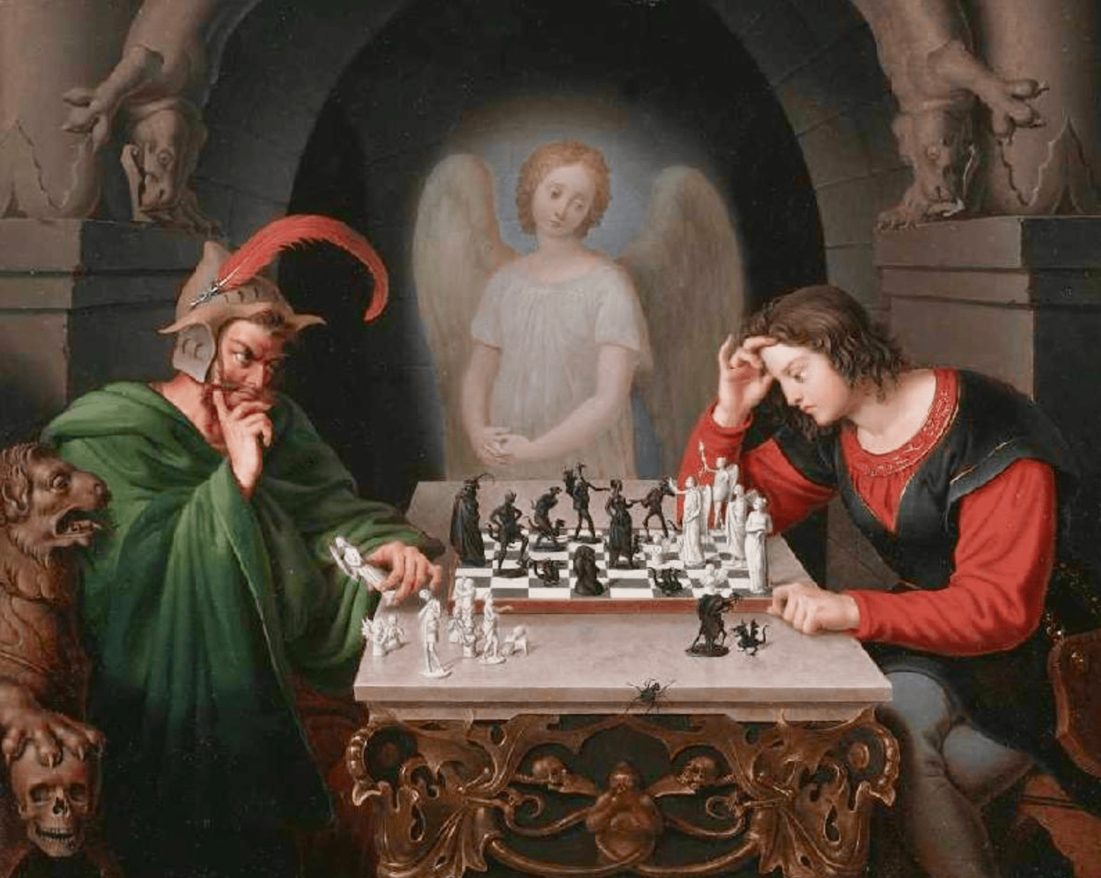 The 1799 painting “Checkmate,” by German painter Friedrich Moritz August Retzsch (1779–1857), depicts a chess game between a man and Satan