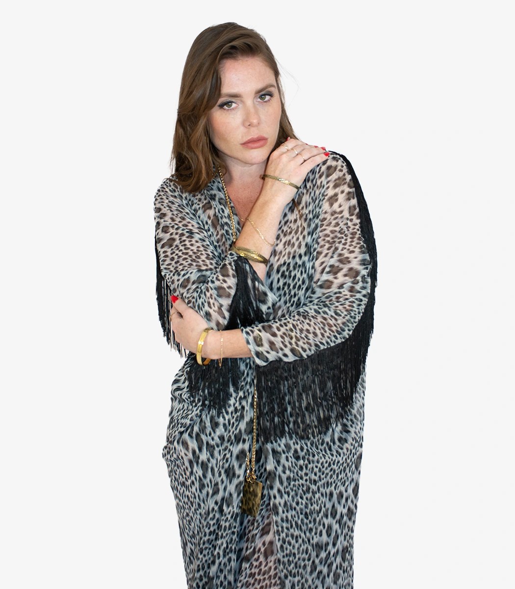 Leopard Print Fringe Kaftan