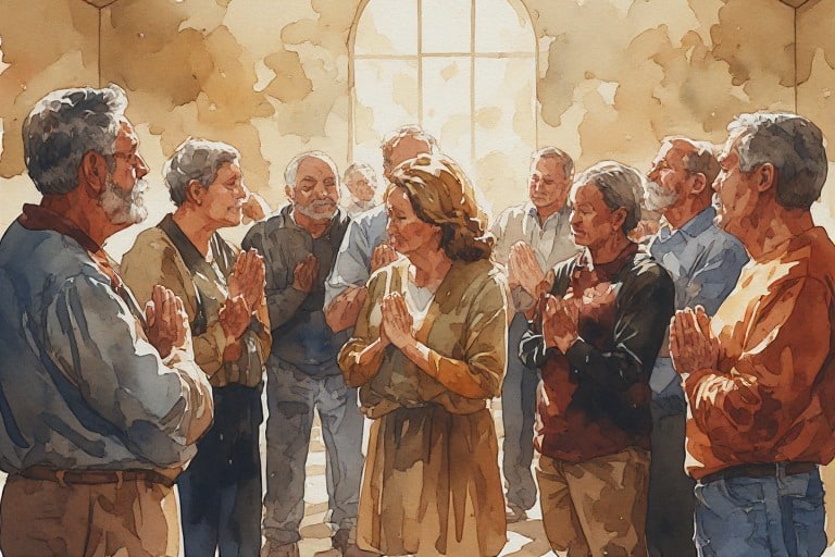 People praying together in small group prayer