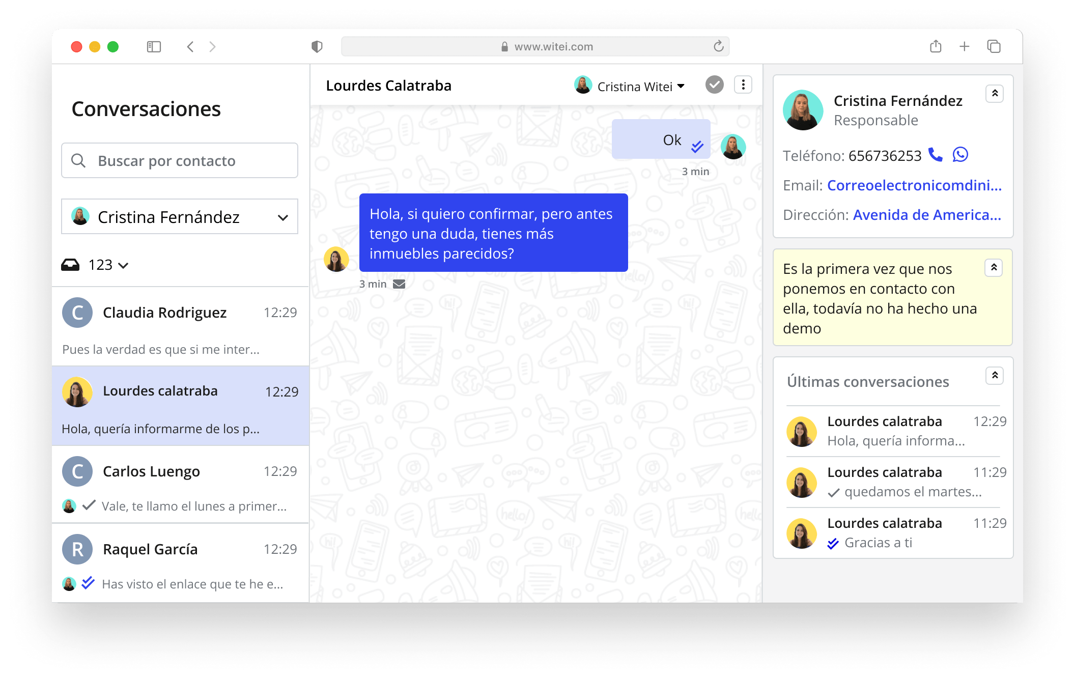 asi es la interfaz de conversaciones