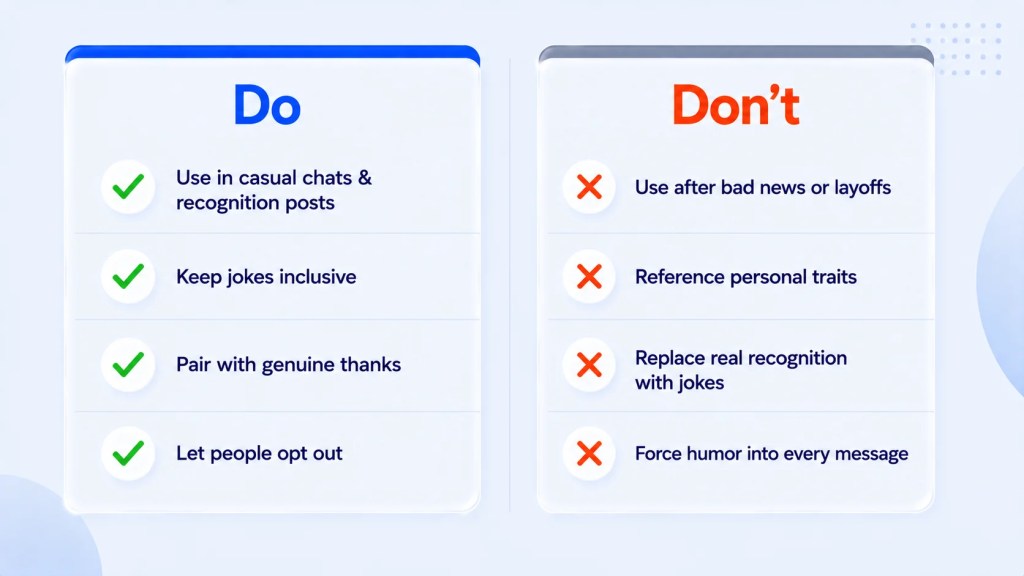 Do's and don'ts checklist for using employee puns and jokes appropriately at work