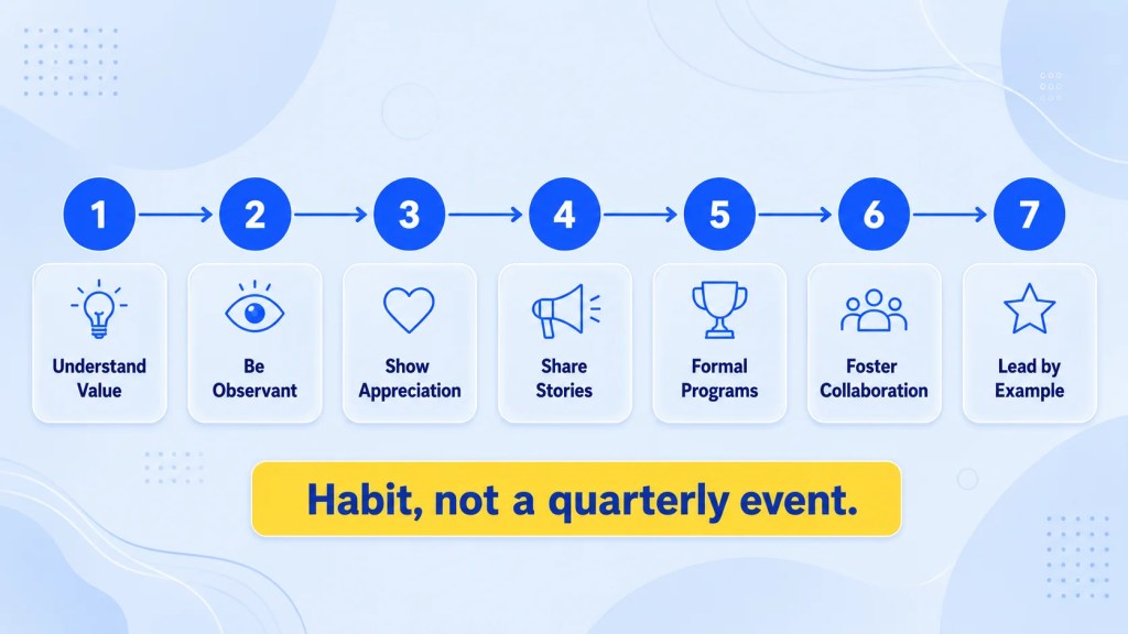 7-step framework showing how to recognize coworkers consistently