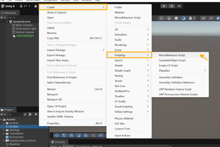 In the project window right-click choose Create > Scripting ... to create C# class