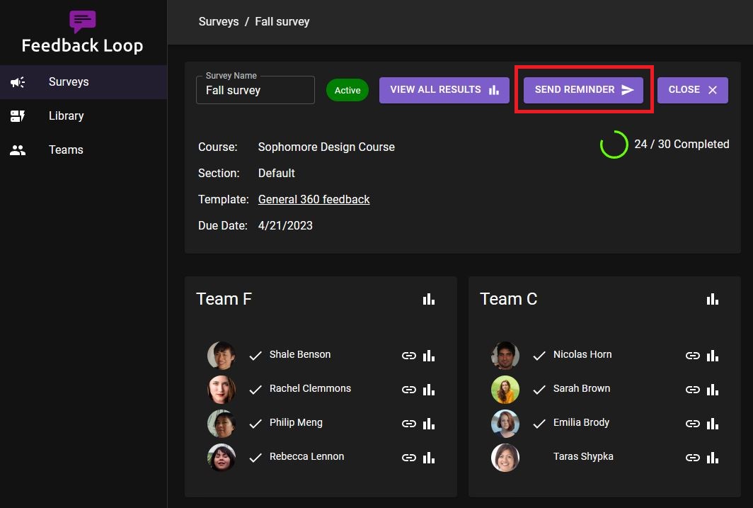 Send Reminder button