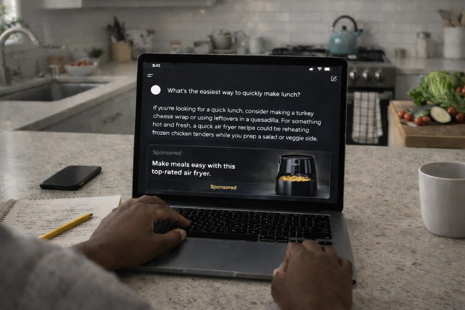Air fryer ad showing as an ad in an LLM conversation