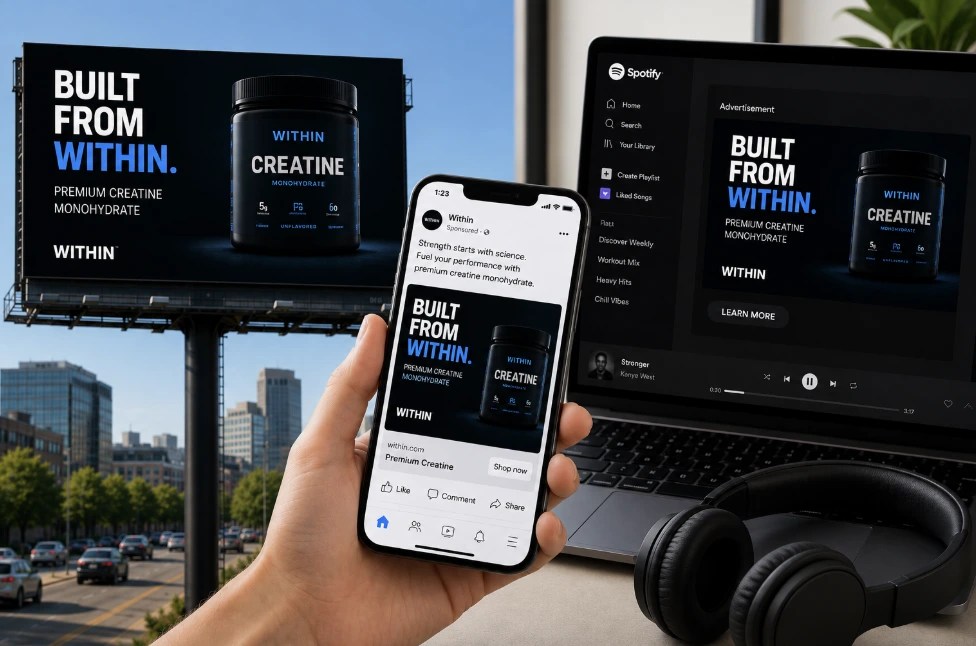 Creatine Ad on Spotify, Facebook, and Billboard