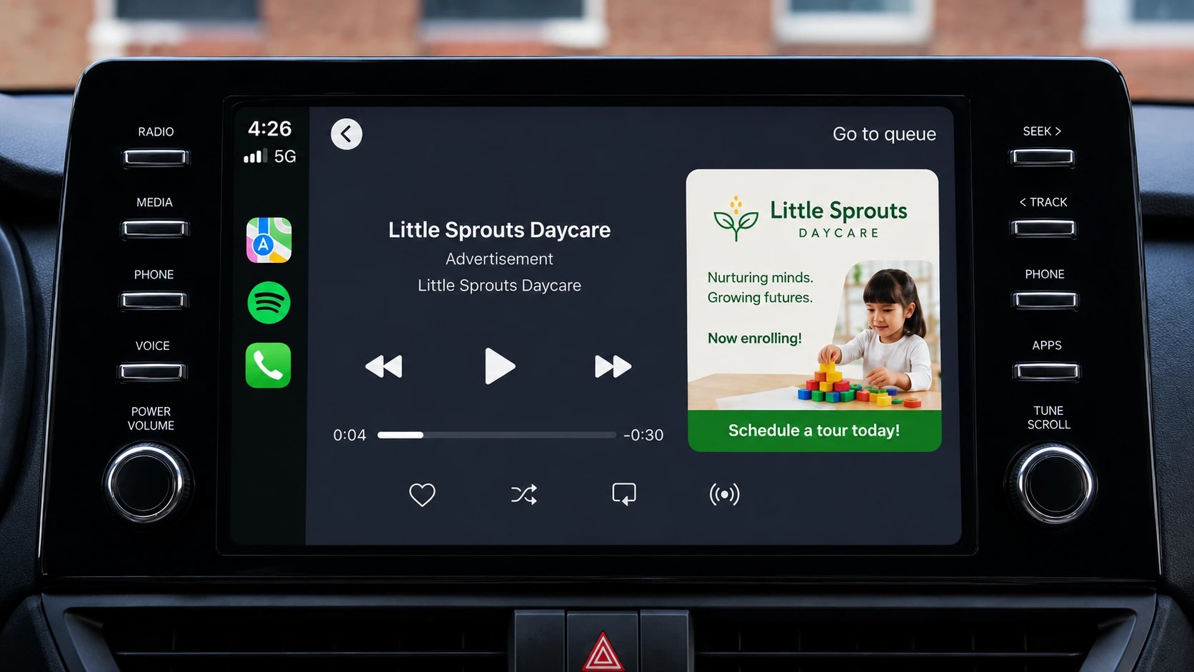 A daycare ad on Spotify. Showing on CarPlay