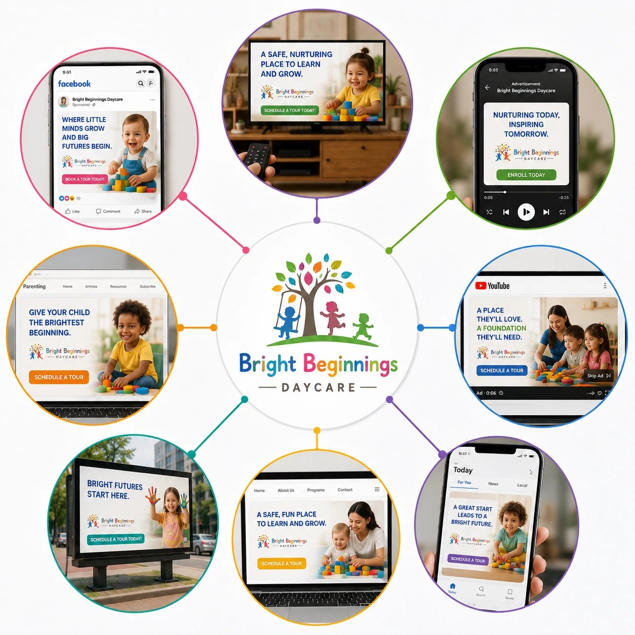 a daycare company on a variety of different ad placements