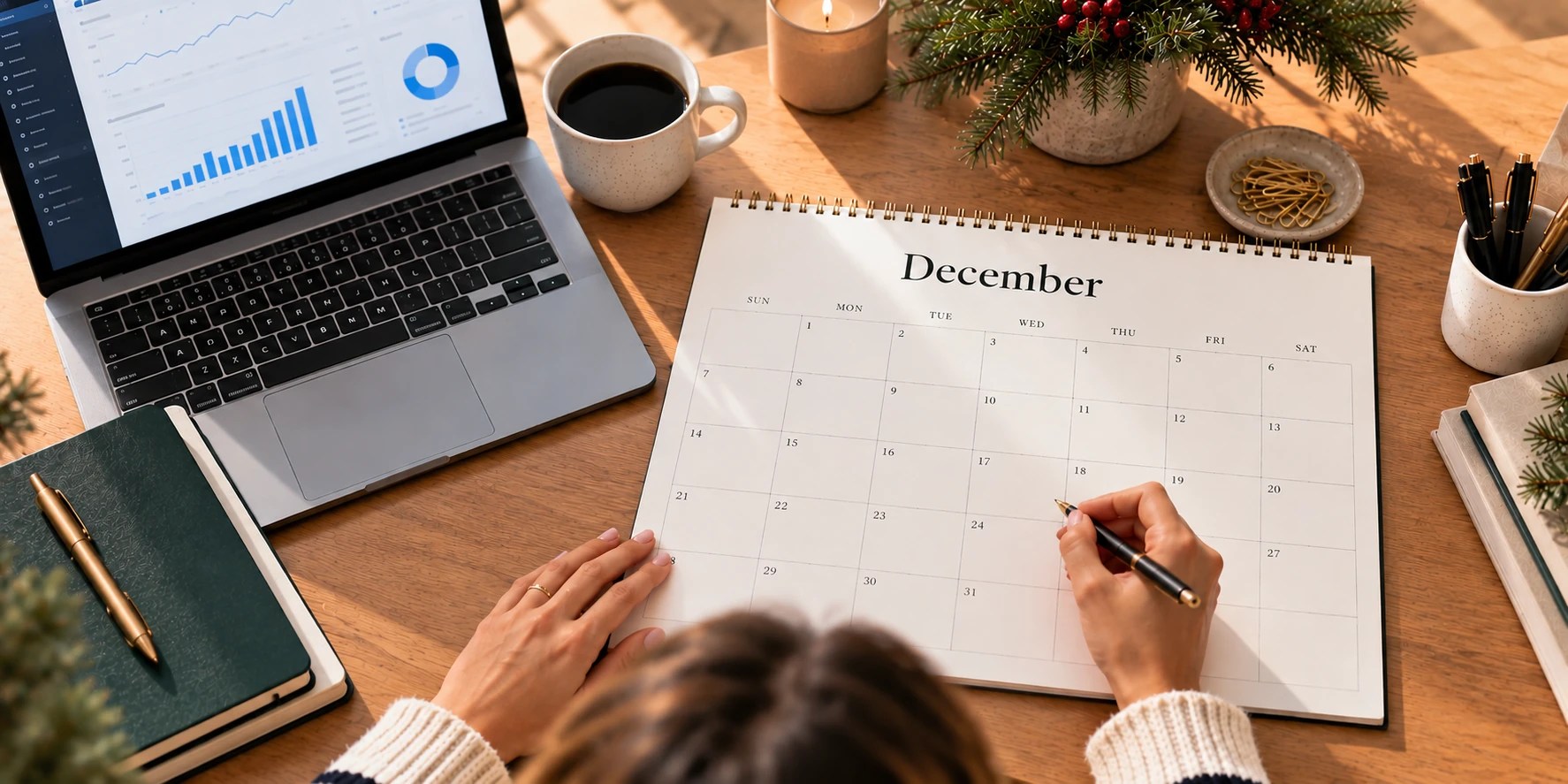 a woman planning december marketing campaigns
