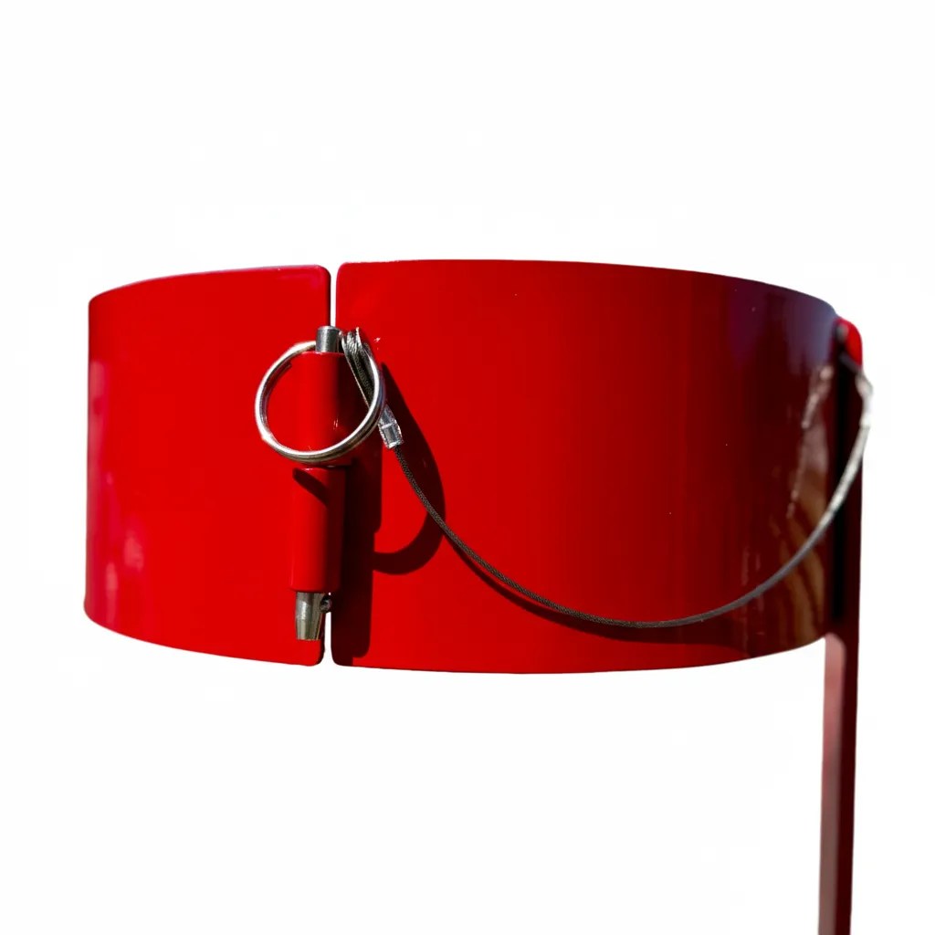 Rugged, powder-coated steel Blanket Canister Holder with a safety lanyard on the hinged access door for secure, easy tube changes.