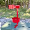 Blanket Canister Holder attached directly to the back of a utility truck's storage bin, maximizing open bed space.