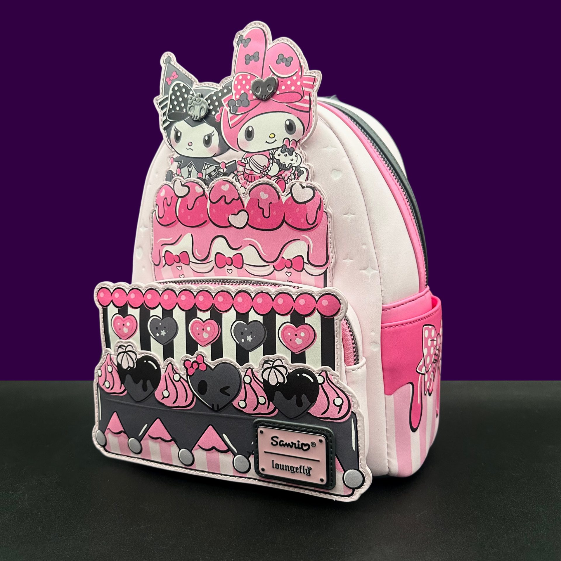Loungefly  Sanrio My Melody & Kuromi Mini Backpack Pink Bow Stripes Hearts NWT Loungefly Kuromi & My Melody Angel & Devil Mini Backpack  main image 2