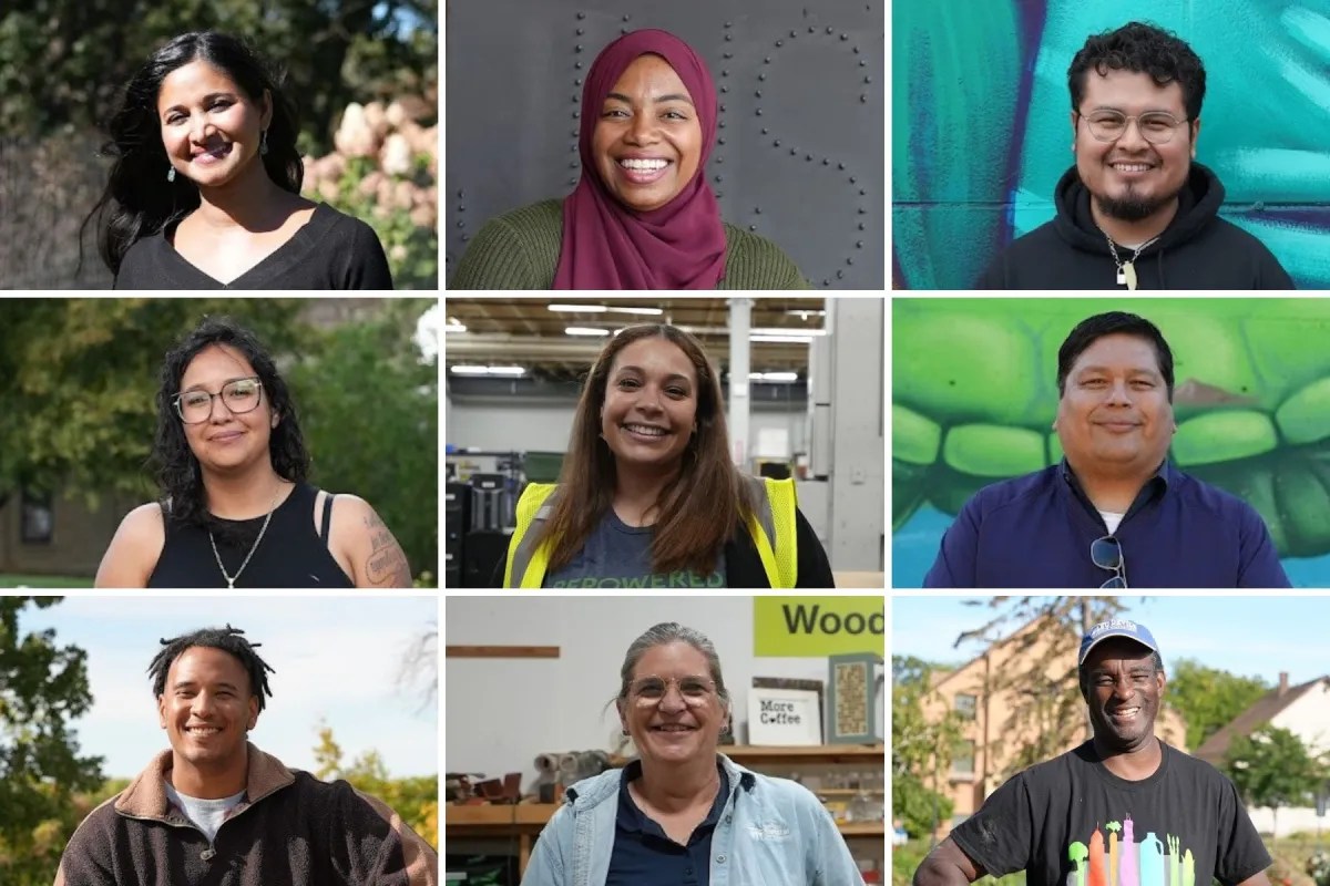 Subjects of the "Drawdown's Neighborhood: Twin Cities" documentary. From top left: Jothsna Harris, Whitney Terrill, Jose Alvillar, Yesina Robles Pelayo, Emily Mauter, Robert Blake, Alboury Ndiaye, Jan Hagerman, and Crispin Phillips. Credit: Images courtesy of Project Drawdown