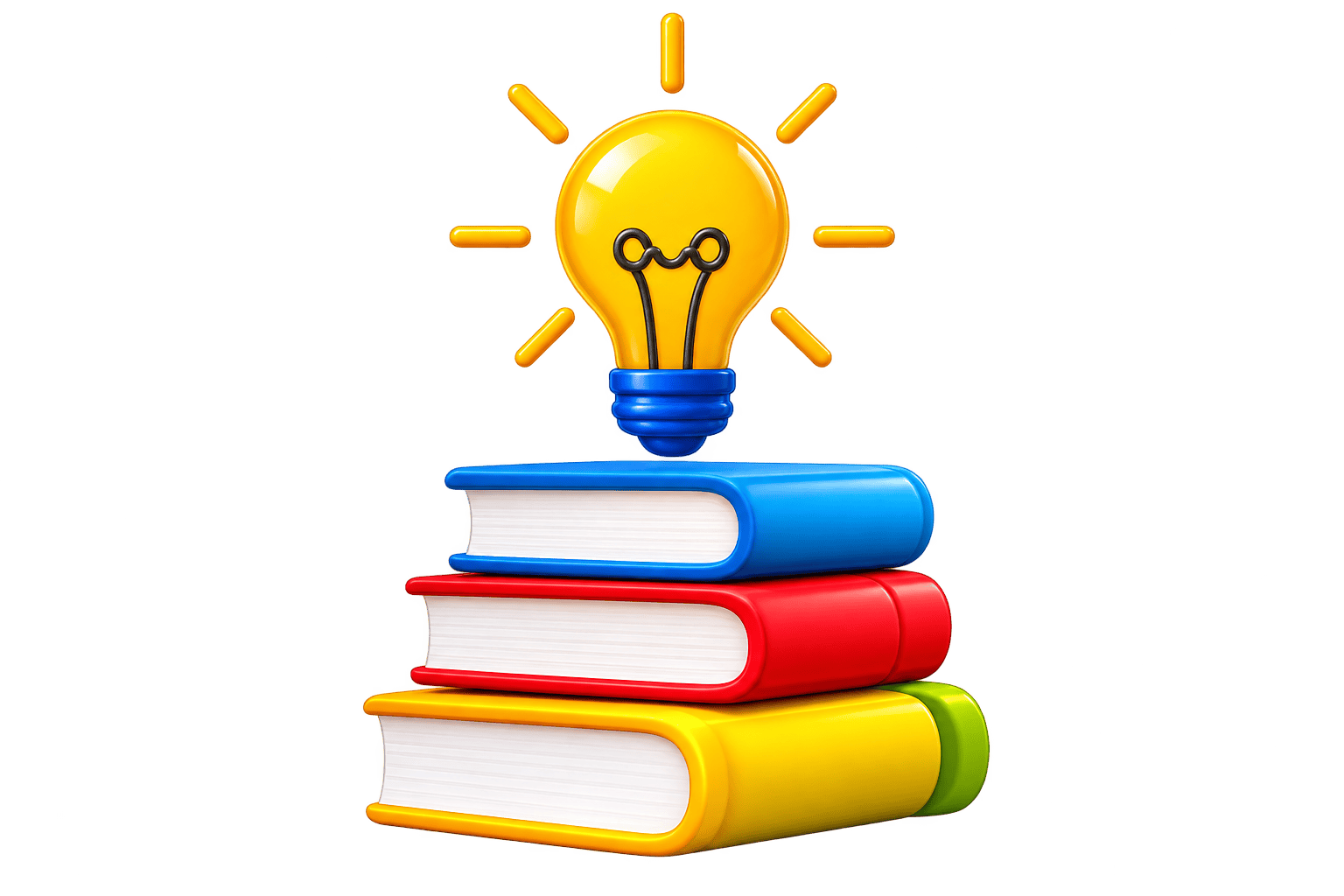 A glowing yellow light-bulb above a stack of books to denote exploration and knowledge