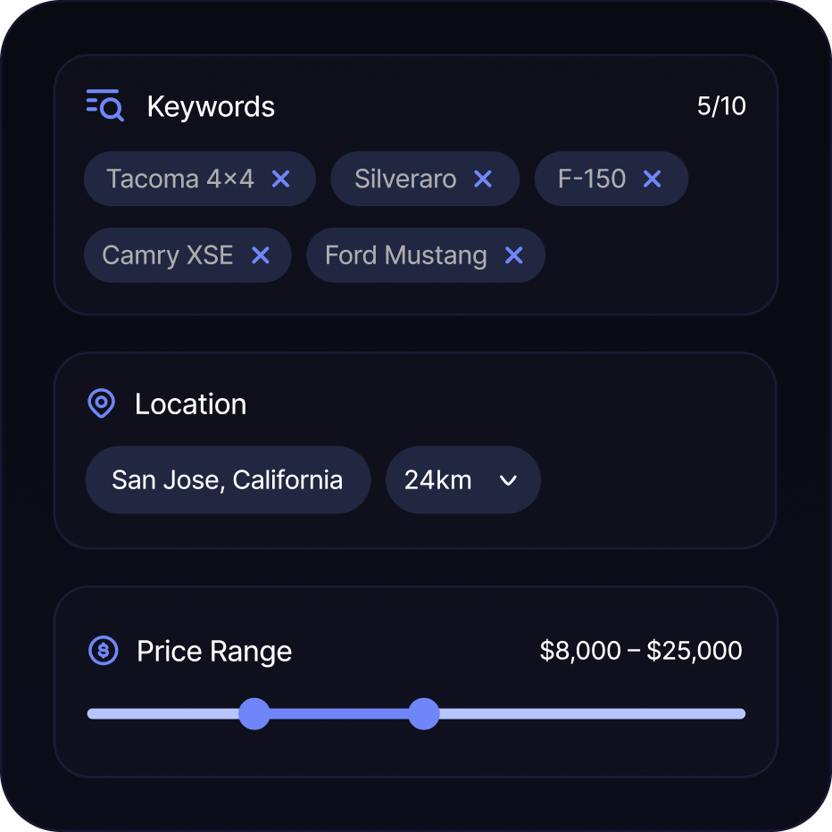 Vehicle Search Filters