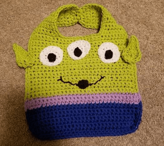 Keep Baby Clean, Dry, and Out-of-this-World Cute! Three-Eyed Alien Drool Bib Crochet Pattern