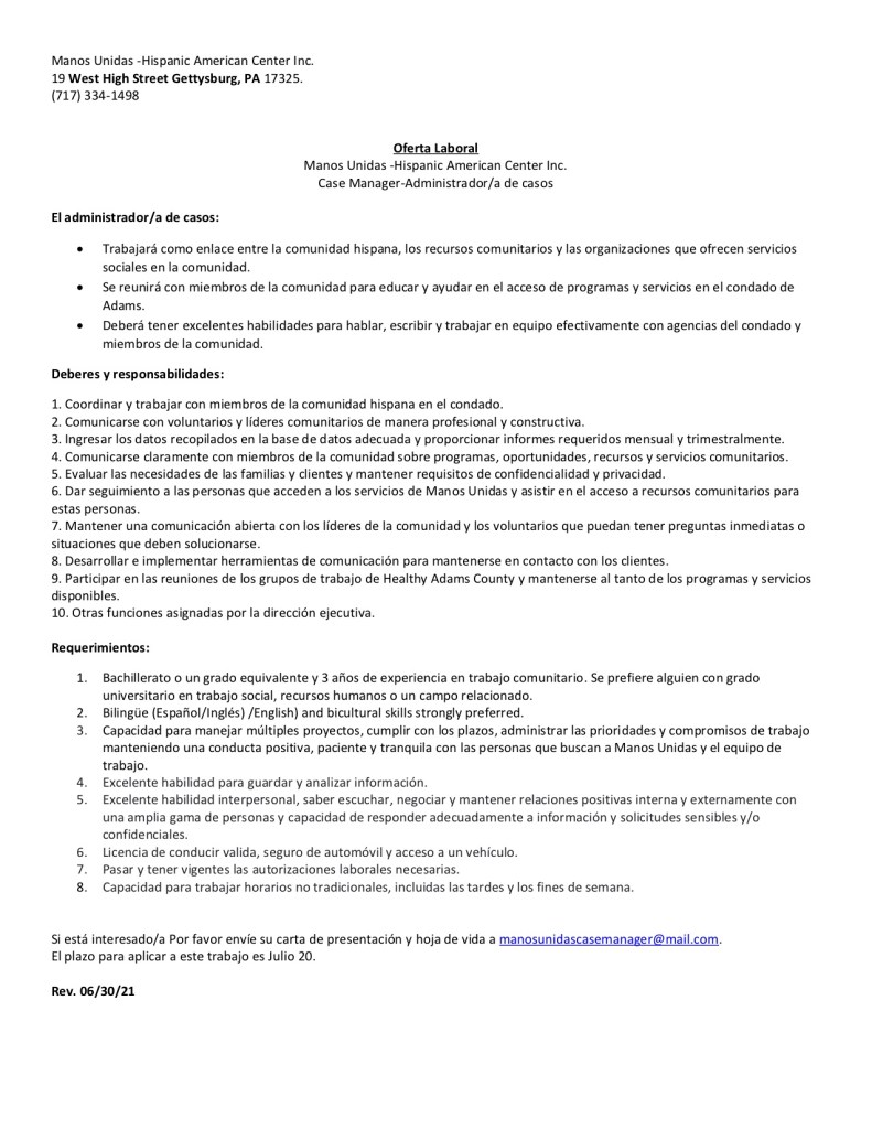 Job opening with Manos Unidas 2 CaseManagerJobOpeningJune2021 copy 2
