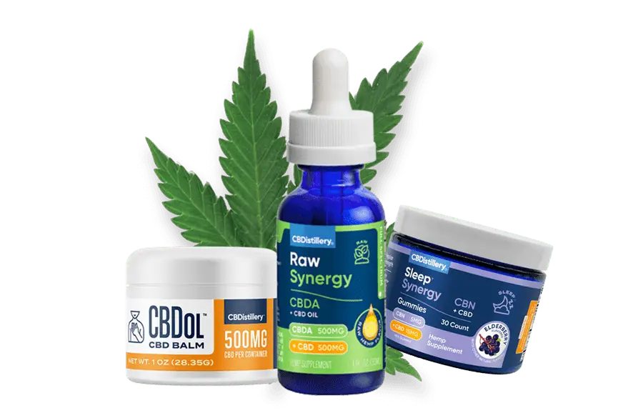 CBD wellness products including balm, tincture, and cream.