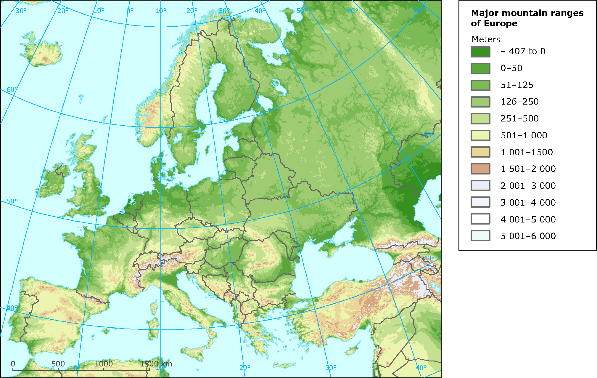 Mountain Range Map Of Europe Mountains In Europe Map 